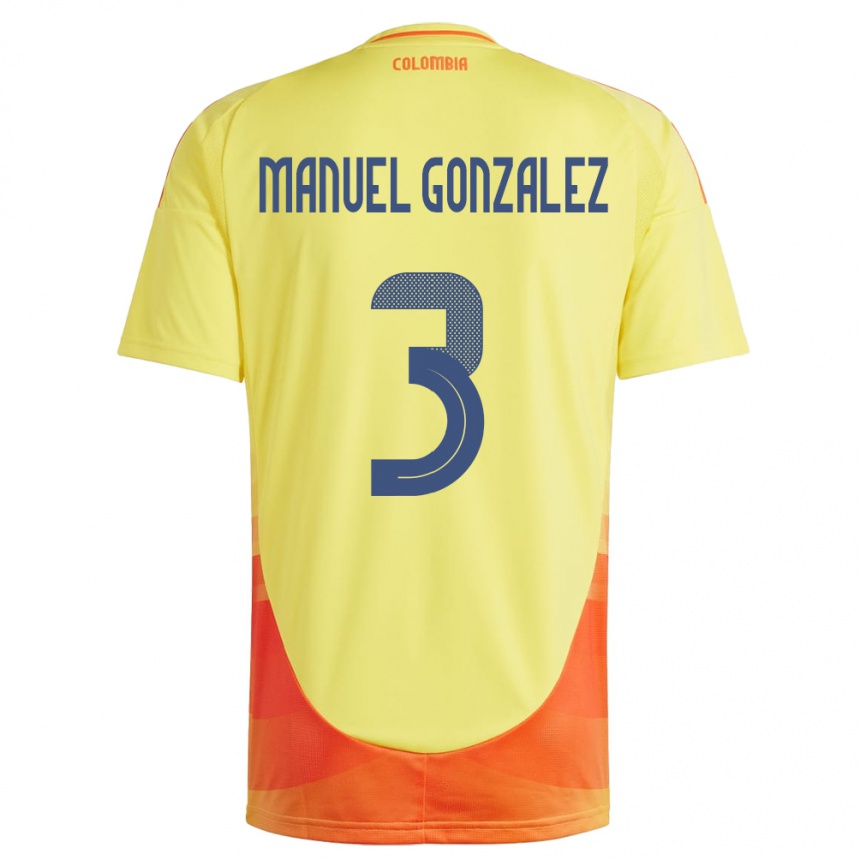 Niño Fútbol Camiseta Colombia Carlos Manuel González #3 Amarillo 1ª Equipación 24-26 México