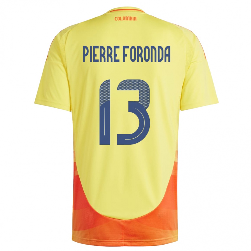 Niño Fútbol Camiseta Colombia Jean Pierre Foronda #13 Amarillo 1ª Equipación 24-26 México