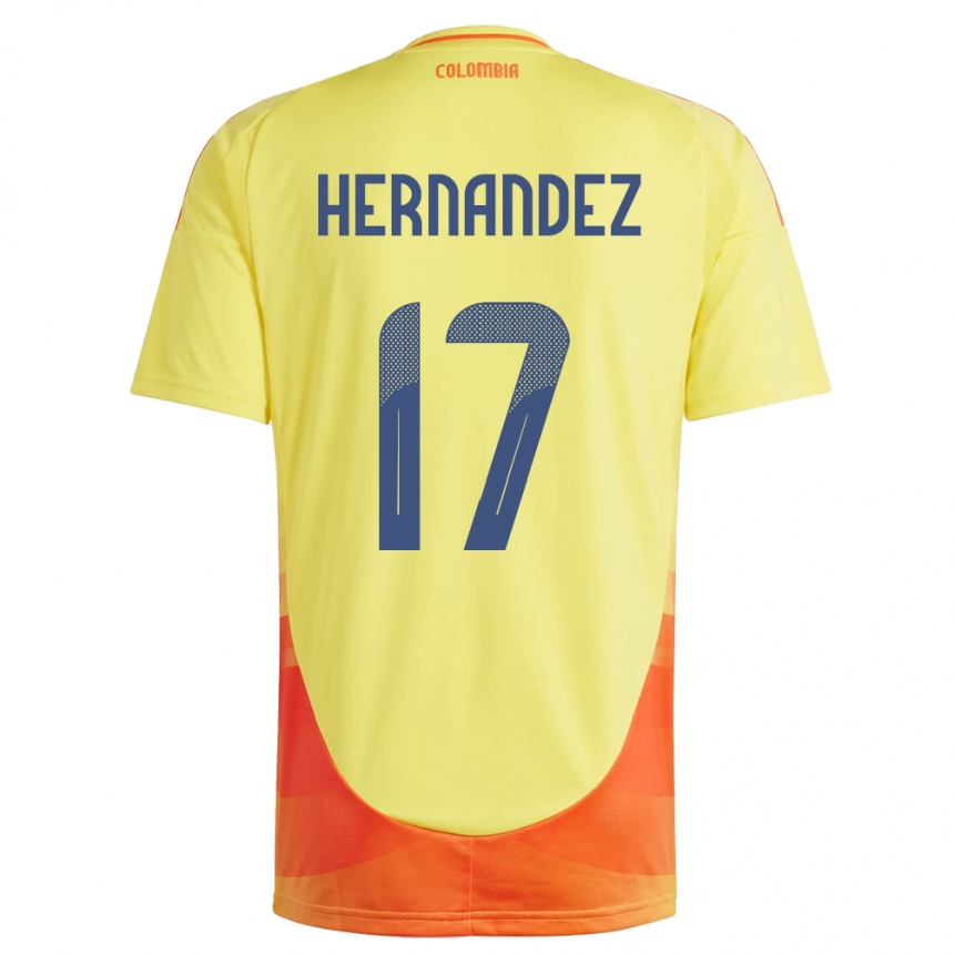 Niño Fútbol Camiseta Colombia Jhoan Hernández #17 Amarillo 1ª Equipación 24-26 México