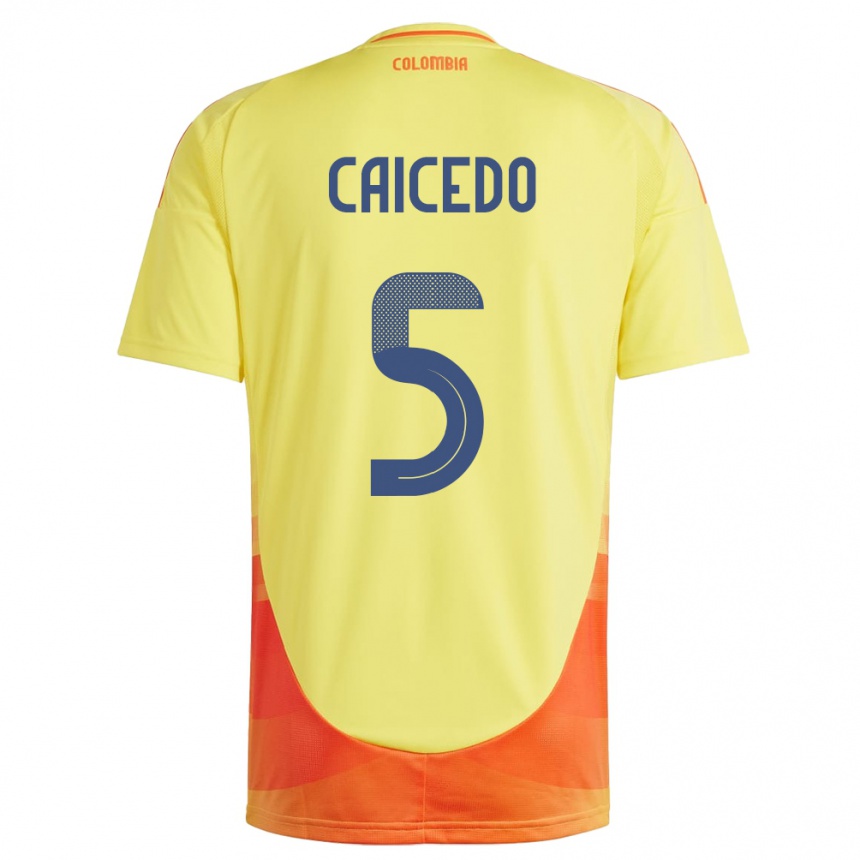 Niño Fútbol Camiseta Colombia Kelly Caicedo #5 Amarillo 1ª Equipación 24-26 México