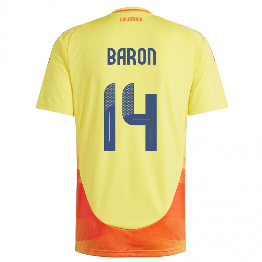 Niño Fútbol Camiseta Colombia Ángela Barón #14 Amarillo 1ª Equipación 24-26 México