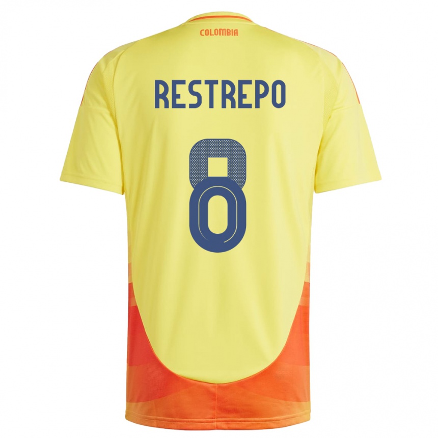 Niño Fútbol Camiseta Colombia Marcela Restrepo #8 Amarillo 1ª Equipación 24-26 México