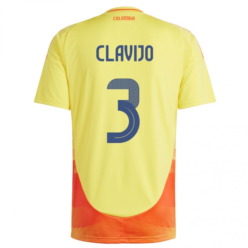 Niño Fútbol Camiseta Colombia Ángela Clavijo #3 Amarillo 1ª Equipación 24-26 México
