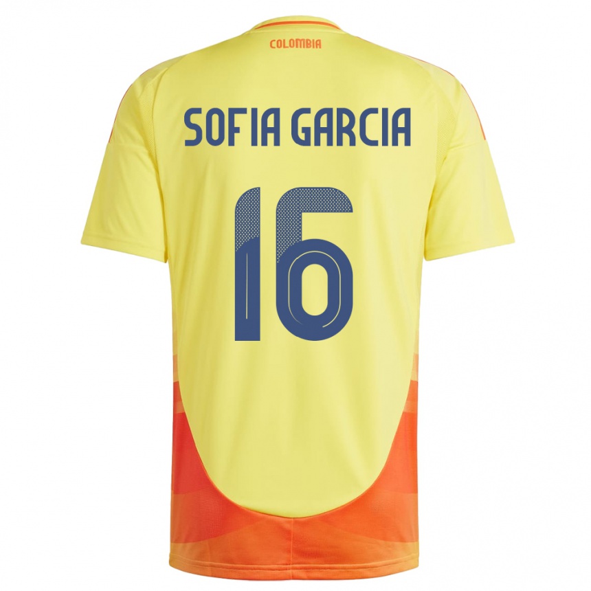 Niño Fútbol Camiseta Colombia Sofía García #16 Amarillo 1ª Equipación 24-26 México