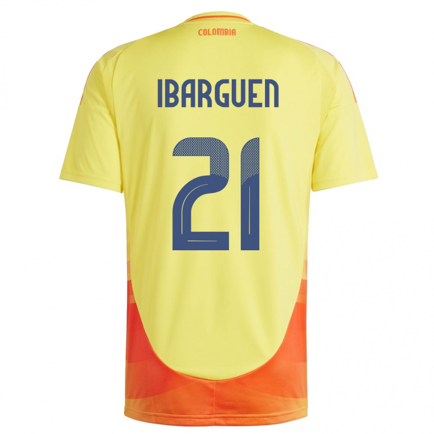 Niño Fútbol Camiseta Colombia Kelly Ibargüen #21 Amarillo 1ª Equipación 24-26 México