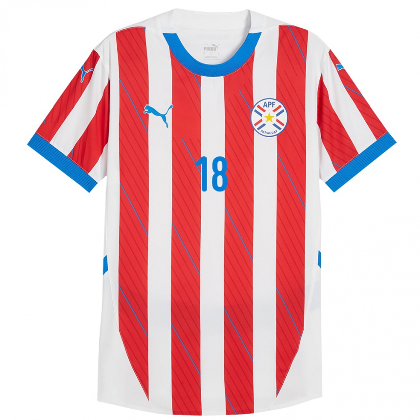 Niño Fútbol Camiseta Paraguay Liz Barreto #18 Blanco Rojo 1ª Equipación 24-26 México