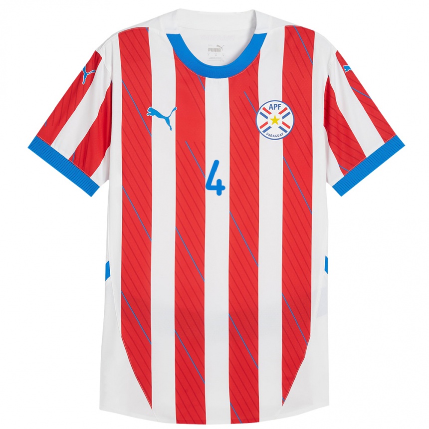 Niño Fútbol Camiseta Paraguay Gastón Benítez #4 Blanco Rojo 1ª Equipación 24-26 México