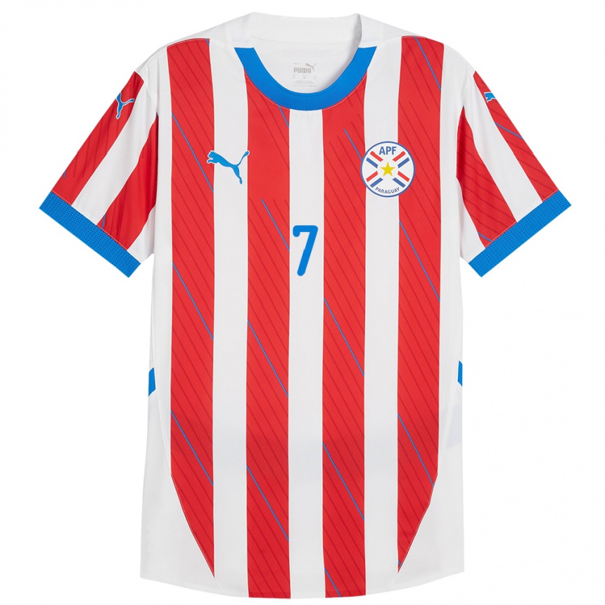 Niño Fútbol Camiseta Paraguay Fernando Cardozo #7 Blanco Rojo 1ª Equipación 24-26 México