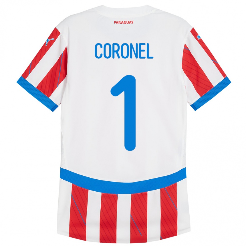 Niño Fútbol Camiseta Paraguay Carlos Coronel #1 Blanco Rojo 1ª Equipación 24-26 México