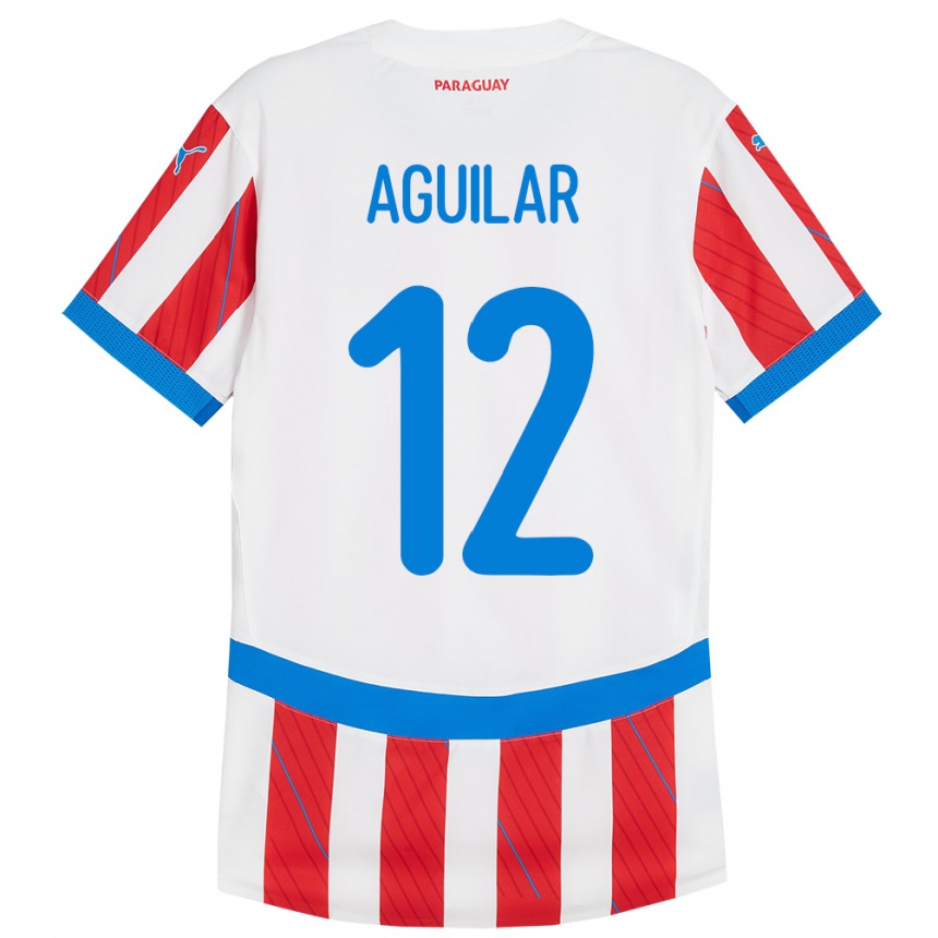 Niño Fútbol Camiseta Paraguay Alfredo Aguilar #12 Blanco Rojo 1ª Equipación 24-26 México