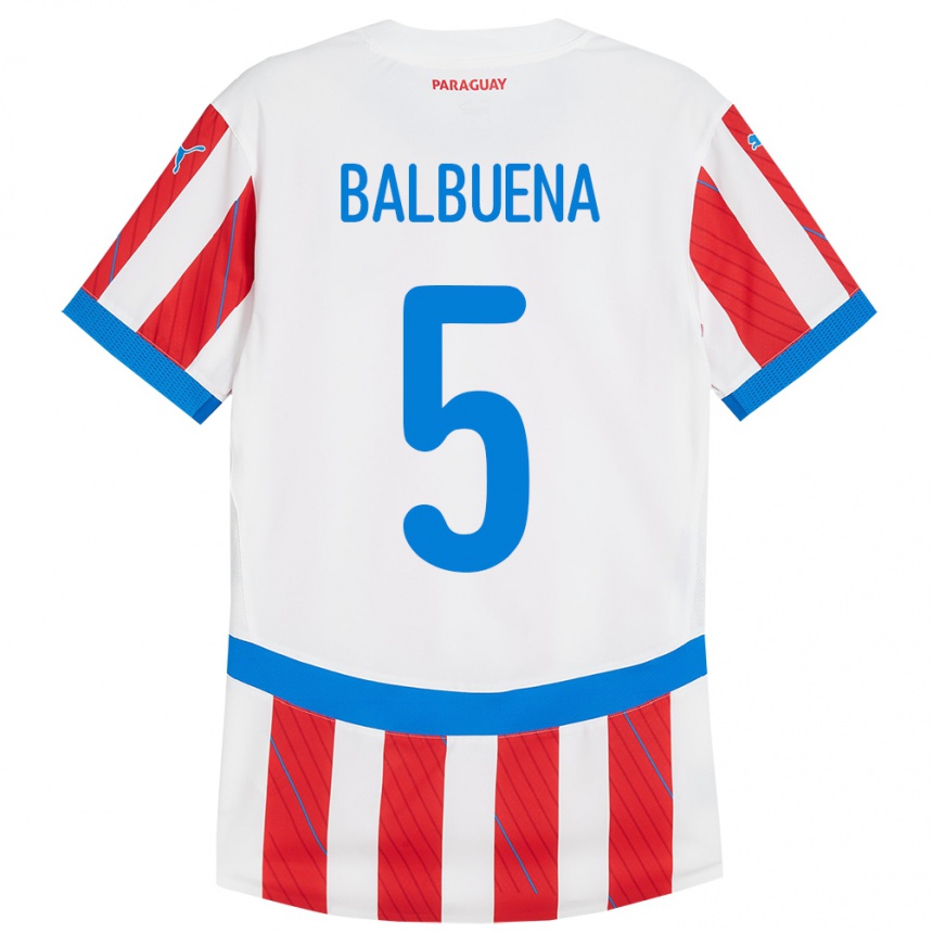 Niño Fútbol Camiseta Paraguay Fabián Balbuena #5 Blanco Rojo 1ª Equipación 24-26 México