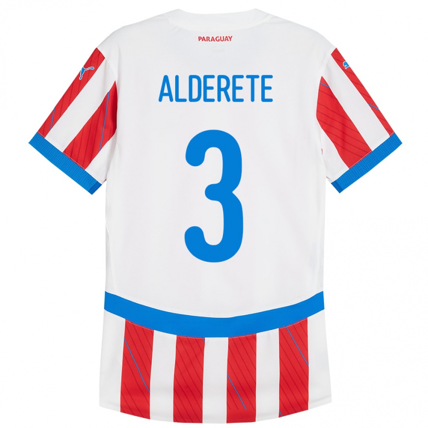 Niño Fútbol Camiseta Paraguay Omar Alderete #3 Blanco Rojo 1ª Equipación 24-26 México