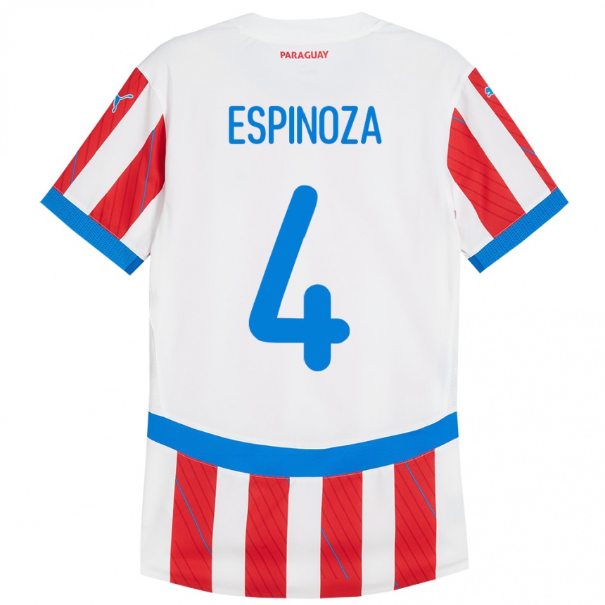 Niño Fútbol Camiseta Paraguay Matías Espinoza #4 Blanco Rojo 1ª Equipación 24-26 México