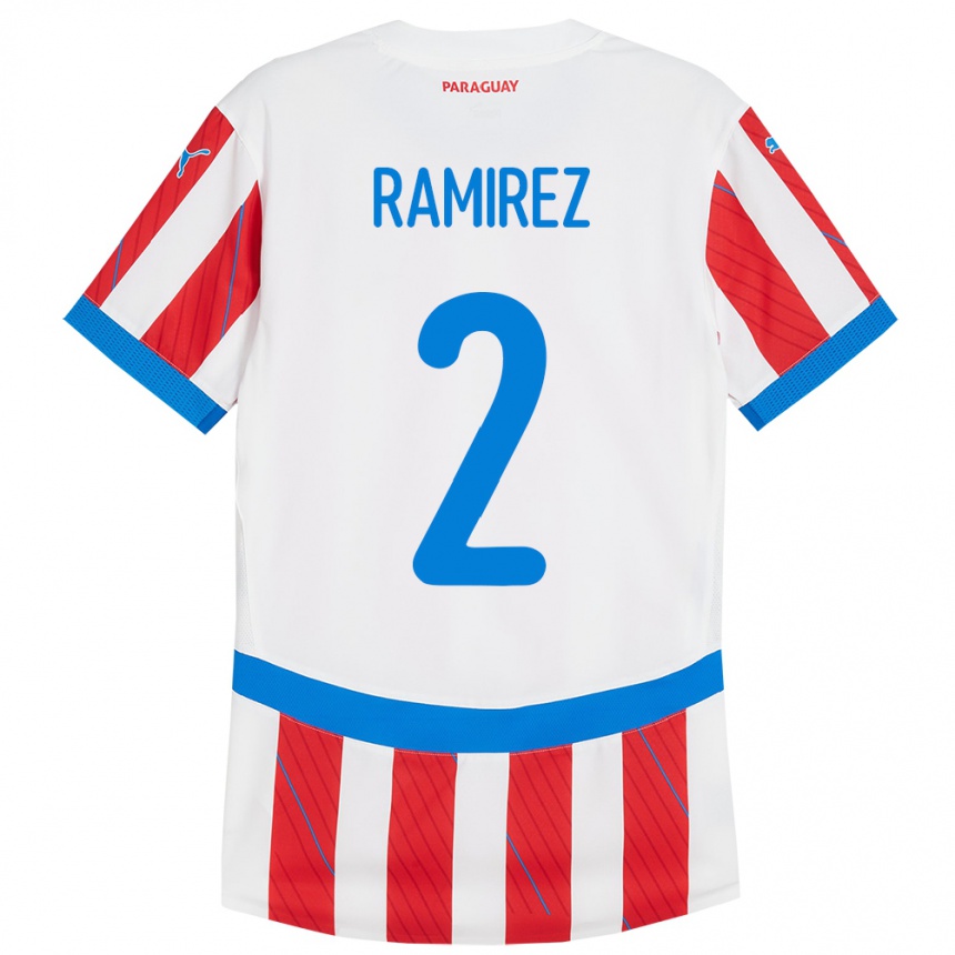 Niño Fútbol Camiseta Paraguay Iván Ramírez #2 Blanco Rojo 1ª Equipación 24-26 México