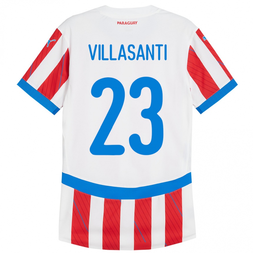 Niño Fútbol Camiseta Paraguay Mathías Villasanti #23 Blanco Rojo 1ª Equipación 24-26 México