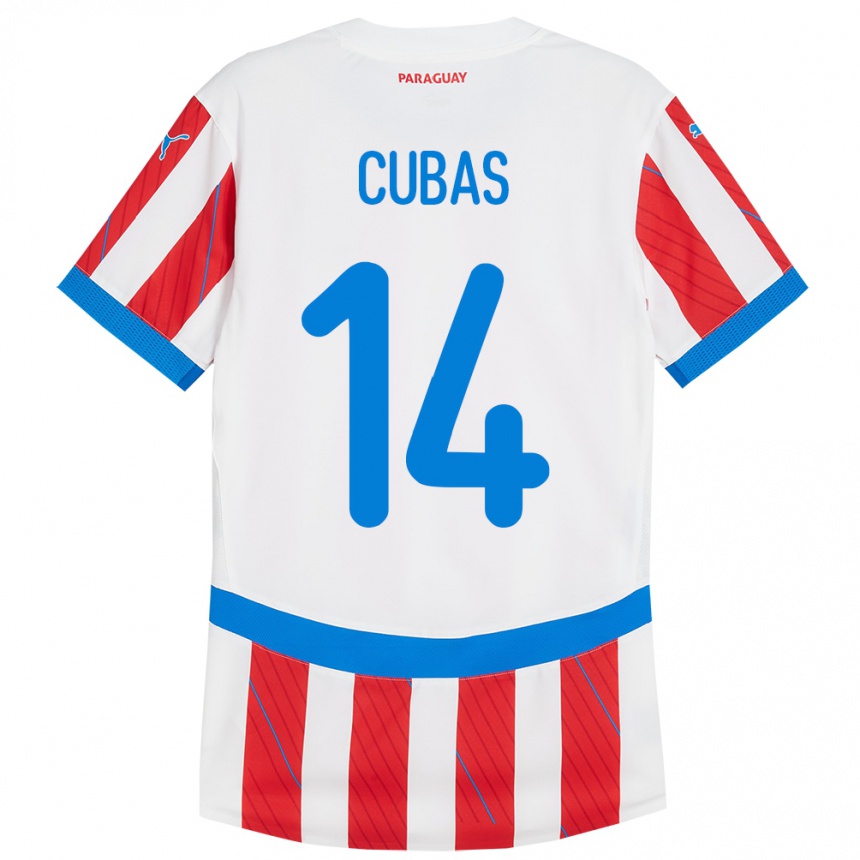 Niño Fútbol Camiseta Paraguay Andrés Cubas #14 Blanco Rojo 1ª Equipación 24-26 México