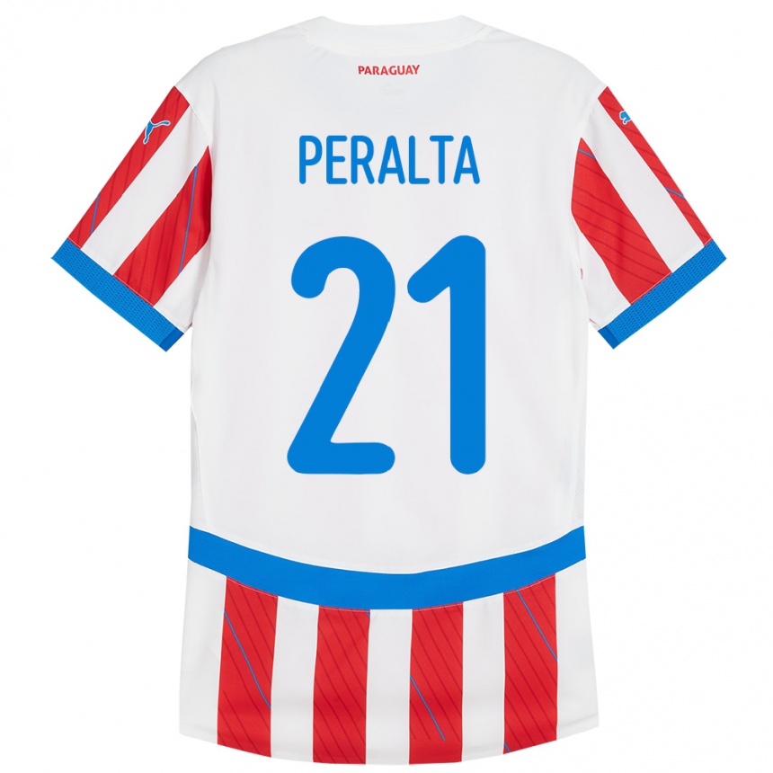 Niño Fútbol Camiseta Paraguay Fabrizio Peralta #21 Blanco Rojo 1ª Equipación 24-26 México