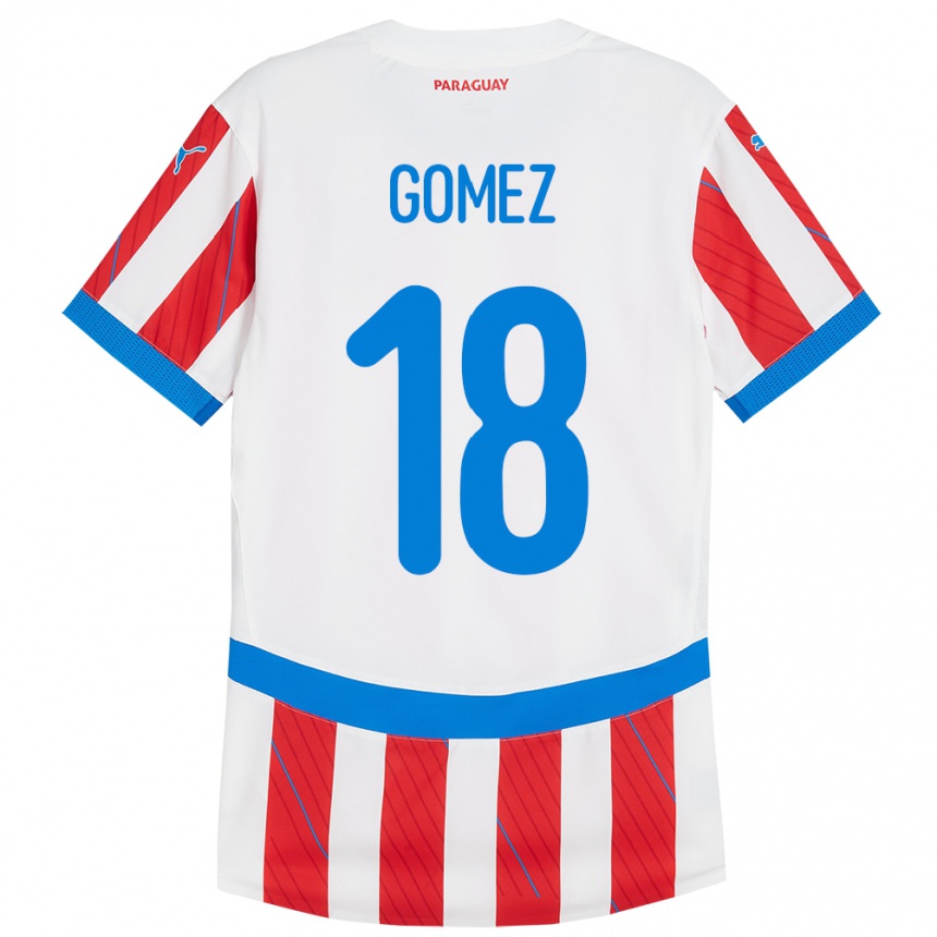 Niño Fútbol Camiseta Paraguay Diego Gómez #18 Blanco Rojo 1ª Equipación 24-26 México