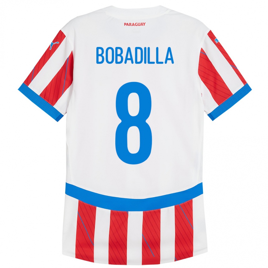 Niño Fútbol Camiseta Paraguay Damián Bobadilla #8 Blanco Rojo 1ª Equipación 24-26 México