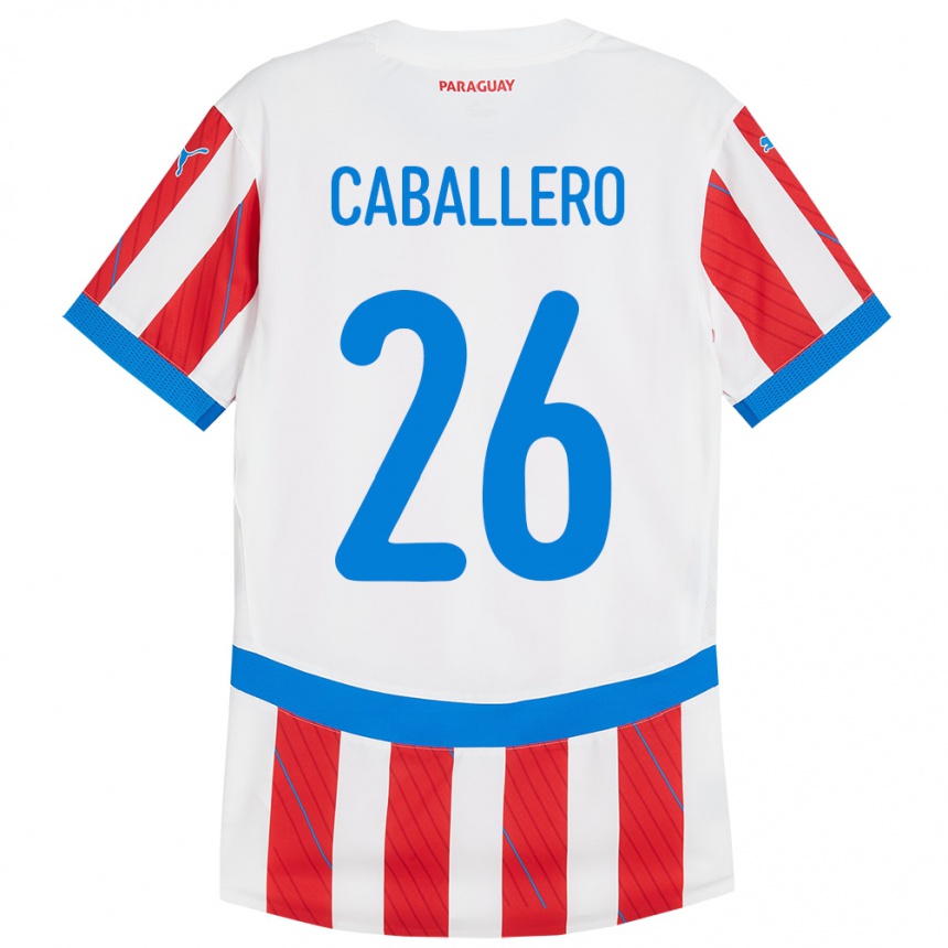 Niño Fútbol Camiseta Paraguay Hernesto Caballero #26 Blanco Rojo 1ª Equipación 24-26 México