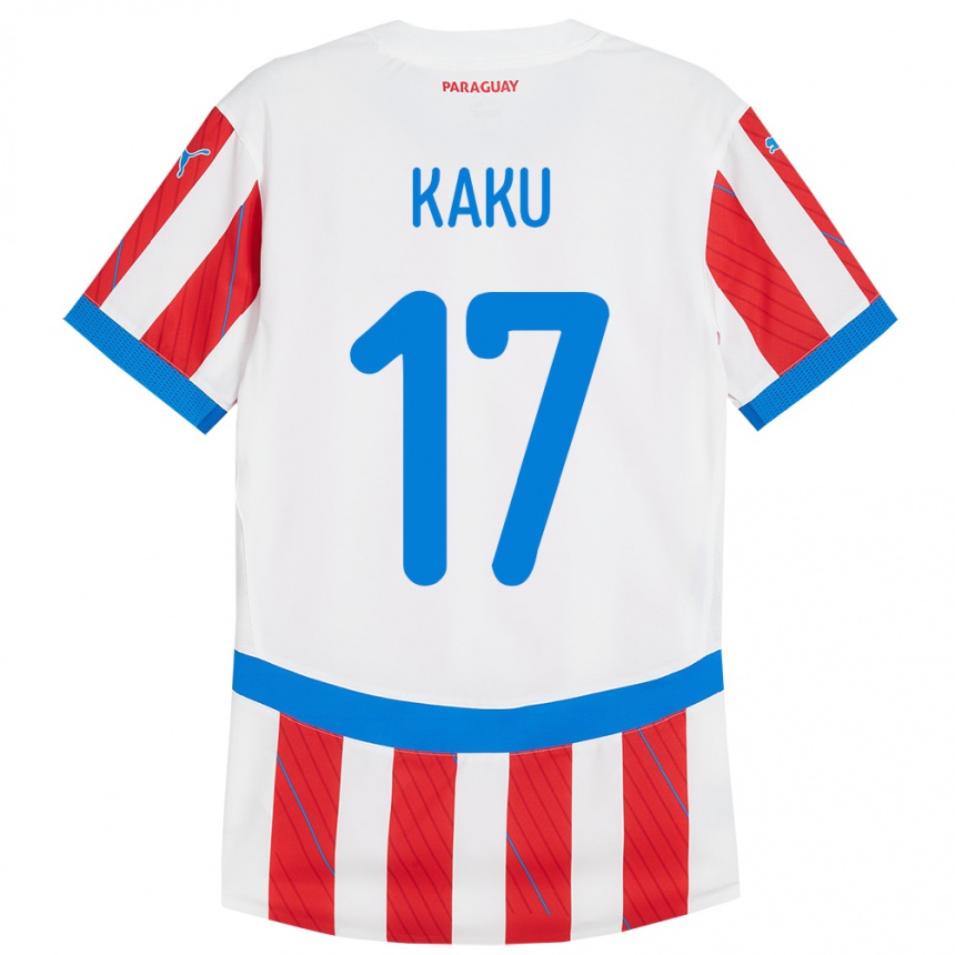 Niño Fútbol Camiseta Paraguay Kaku #17 Blanco Rojo 1ª Equipación 24-26 México