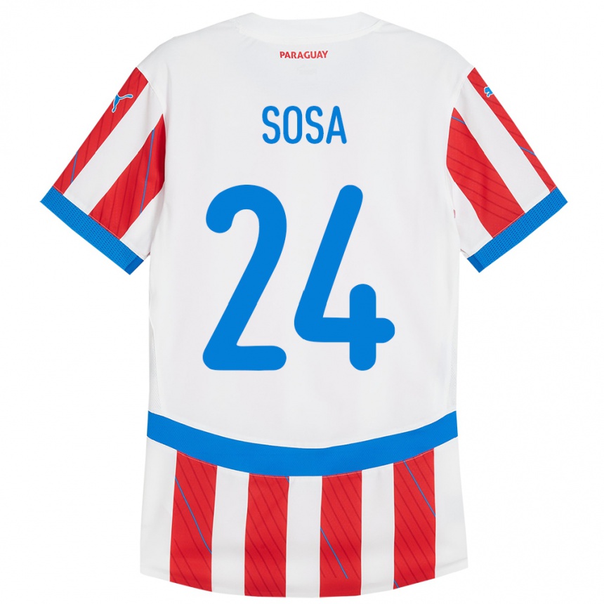 Niño Fútbol Camiseta Paraguay Ramón Sosa #24 Blanco Rojo 1ª Equipación 24-26 México