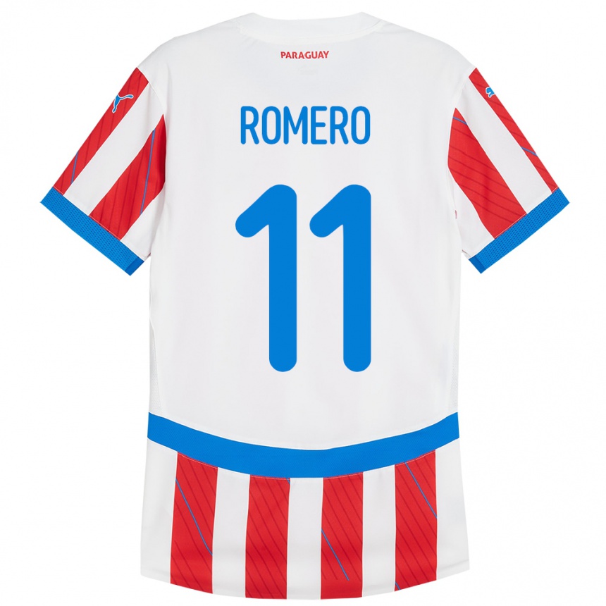 Niño Fútbol Camiseta Paraguay Ángel Romero #11 Blanco Rojo 1ª Equipación 24-26 México