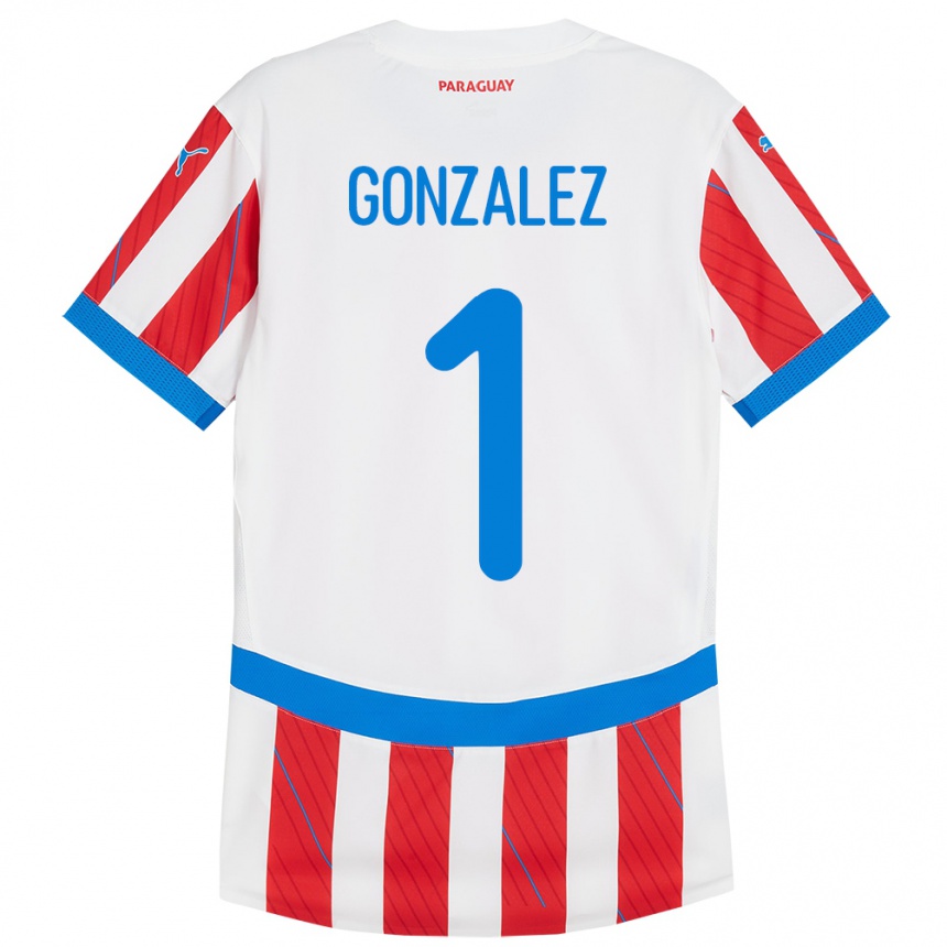 Niño Fútbol Camiseta Paraguay Ángel González #1 Blanco Rojo 1ª Equipación 24-26 México