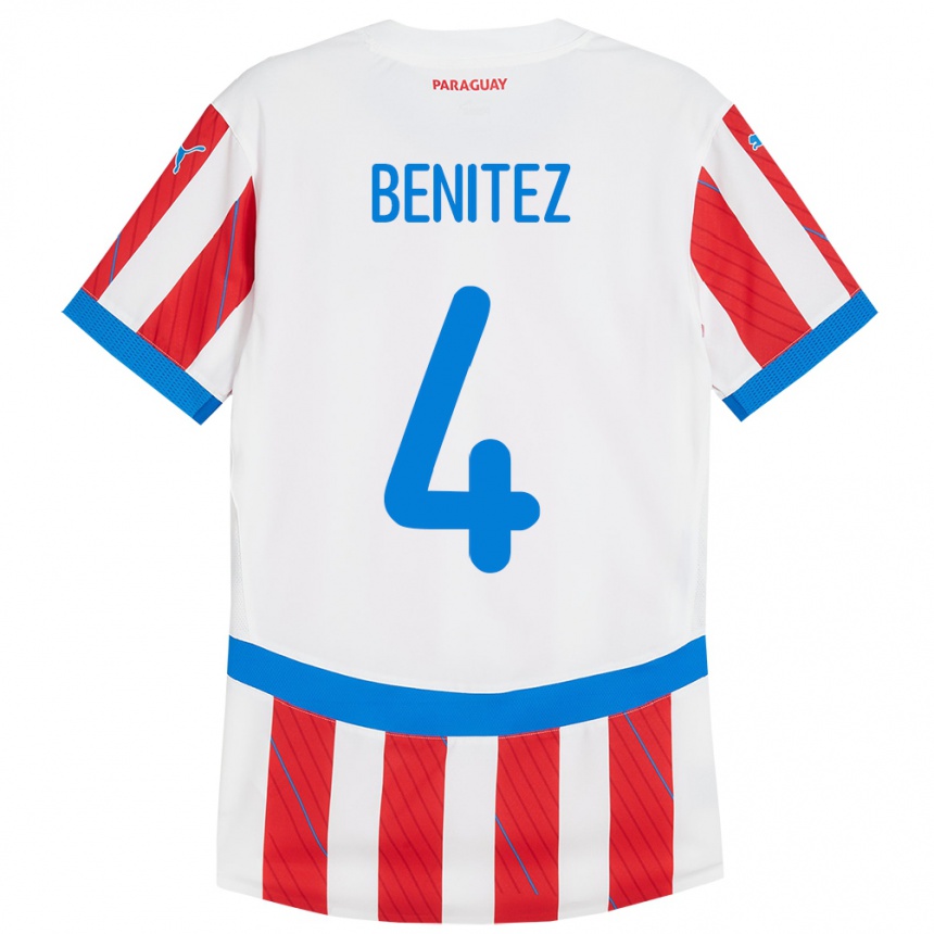 Niño Fútbol Camiseta Paraguay Gastón Benítez #4 Blanco Rojo 1ª Equipación 24-26 México