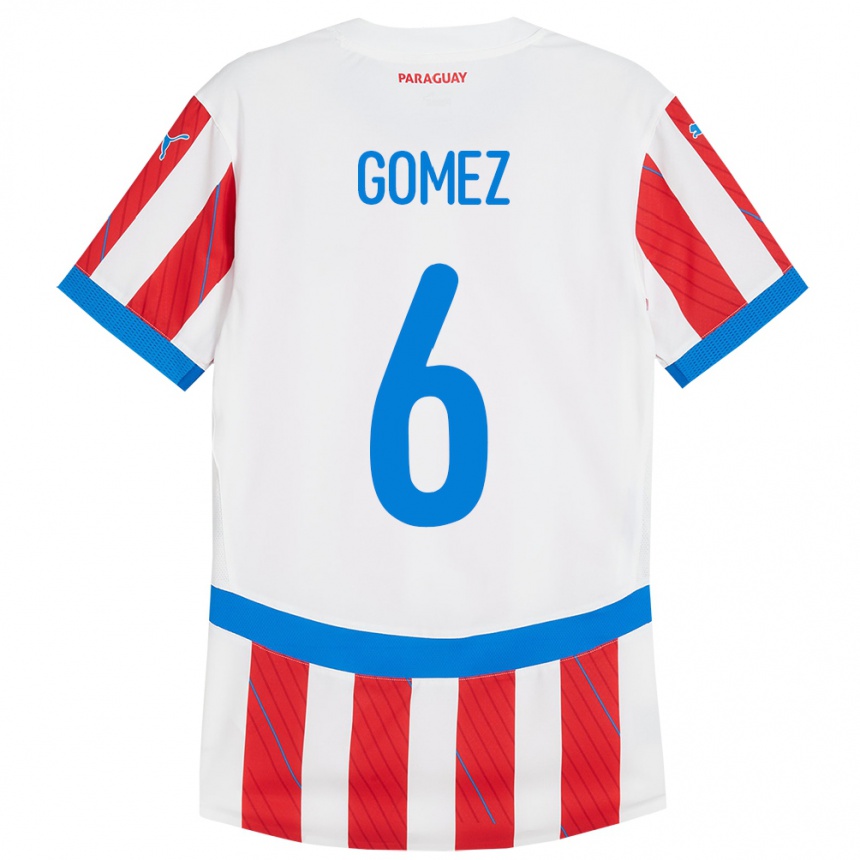 Niño Fútbol Camiseta Paraguay Marcos Gómez #6 Blanco Rojo 1ª Equipación 24-26 México