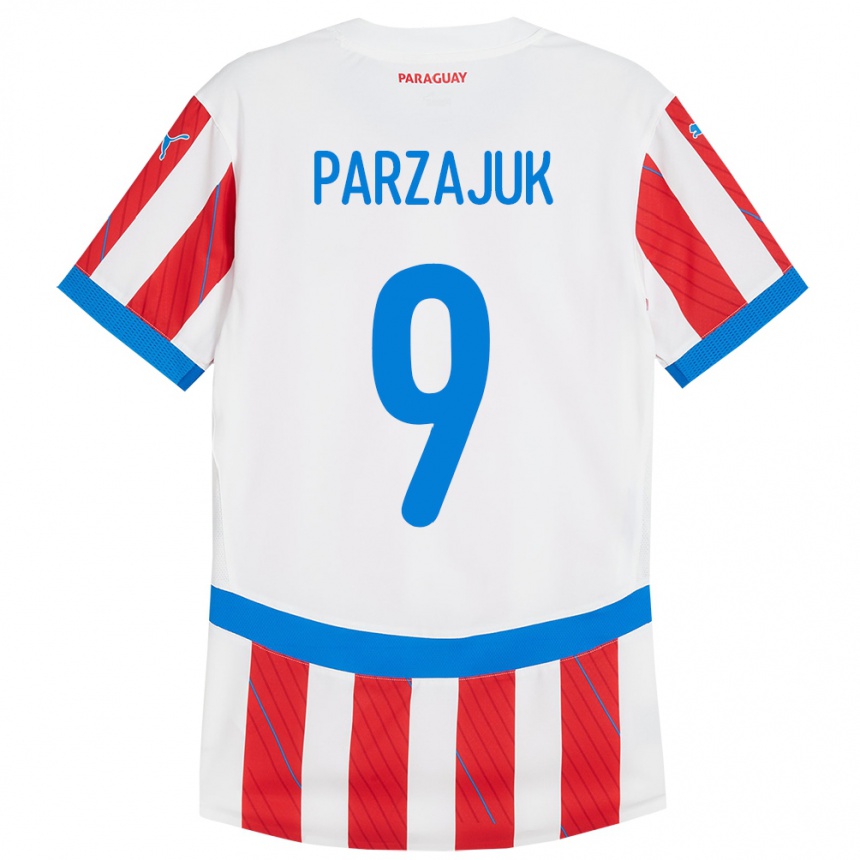 Niño Fútbol Camiseta Paraguay Kevin Parzajuk #9 Blanco Rojo 1ª Equipación 24-26 México