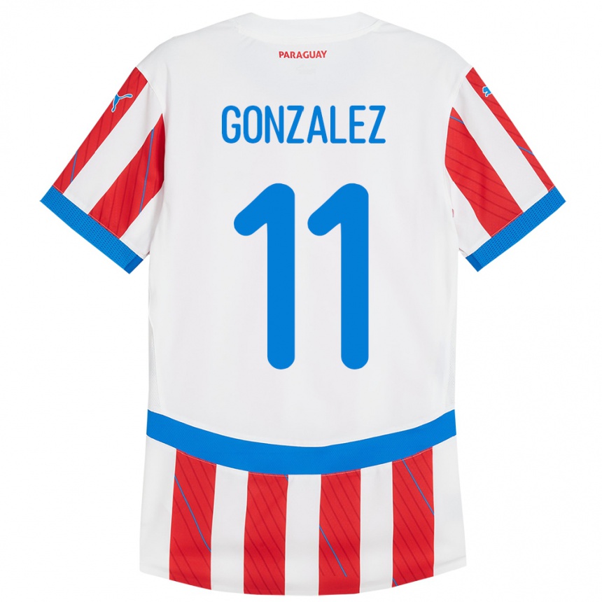 Niño Fútbol Camiseta Paraguay Enso González #11 Blanco Rojo 1ª Equipación 24-26 México