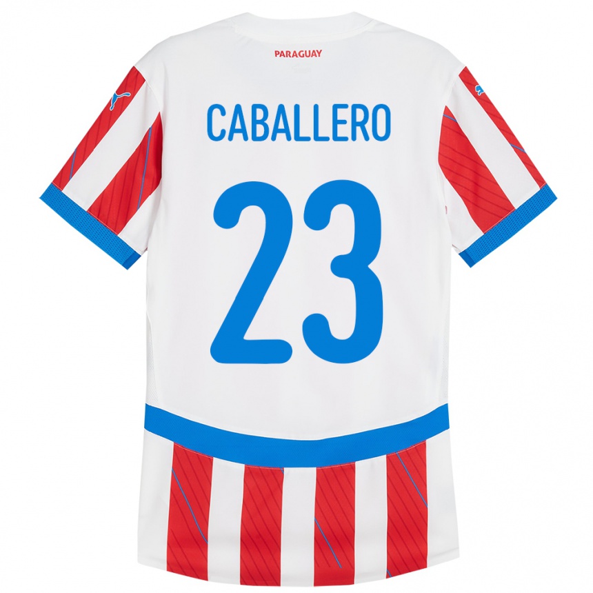 Niño Fútbol Camiseta Paraguay Tiago Caballero #23 Blanco Rojo 1ª Equipación 24-26 México