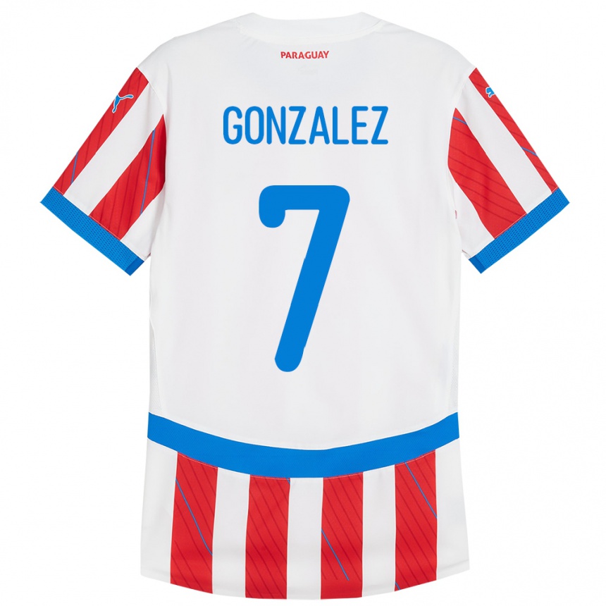 Niño Fútbol Camiseta Paraguay Diego González #7 Blanco Rojo 1ª Equipación 24-26 México