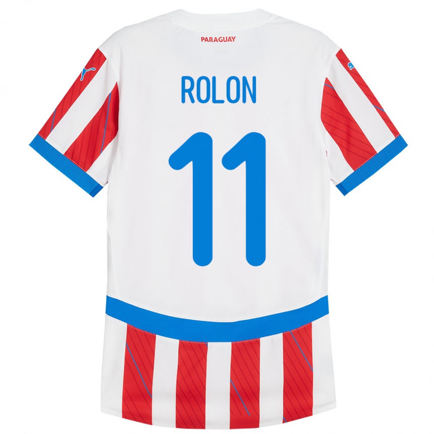 Niño Fútbol Camiseta Paraguay Leonardo Rolón #11 Blanco Rojo 1ª Equipación 24-26 México