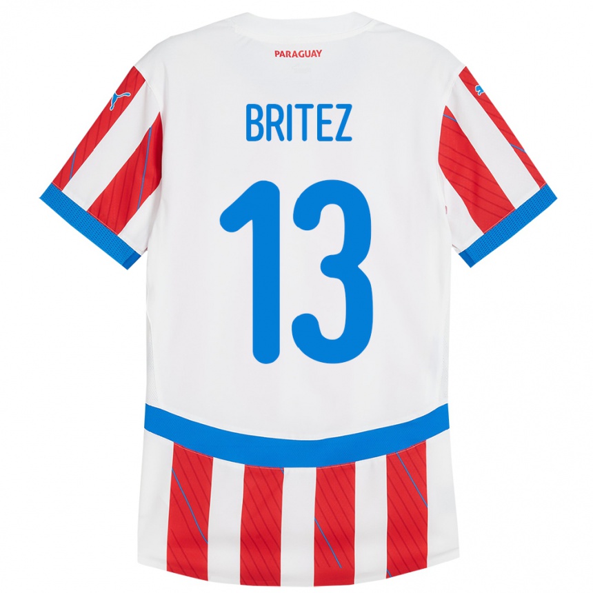 Niño Fútbol Camiseta Paraguay Abel Brítez #13 Blanco Rojo 1ª Equipación 24-26 México