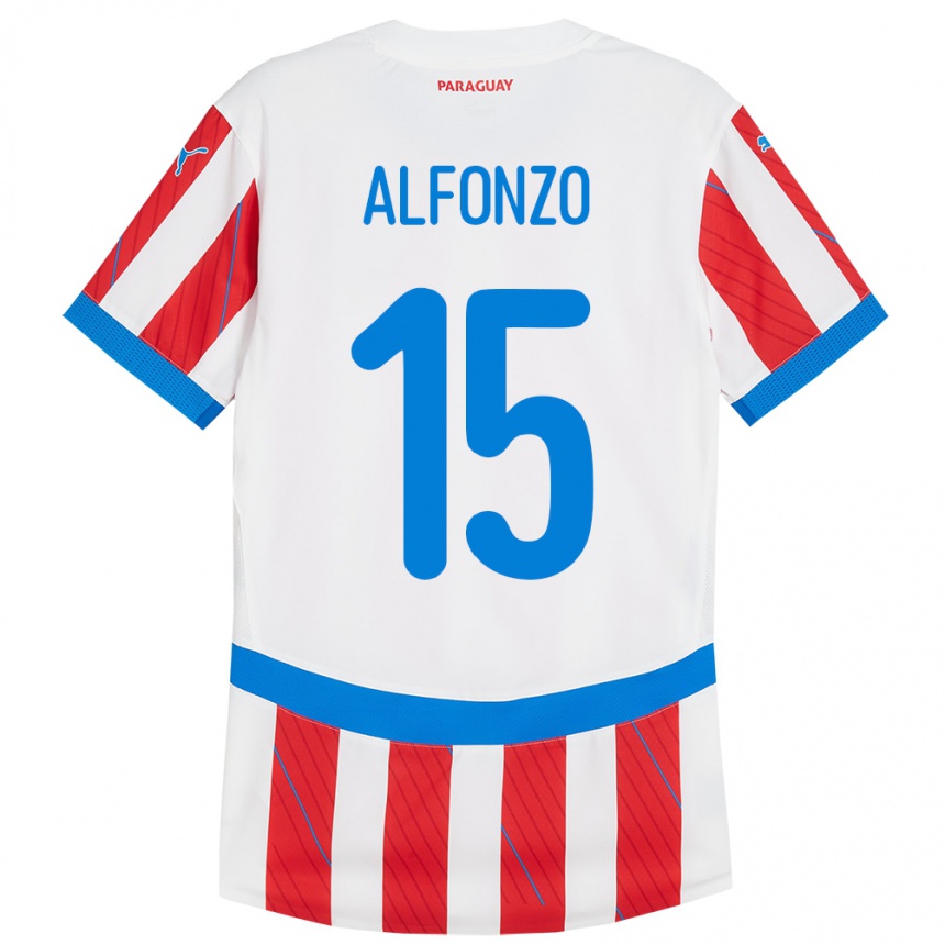 Niño Fútbol Camiseta Paraguay Axel Alfonzo #15 Blanco Rojo 1ª Equipación 24-26 México