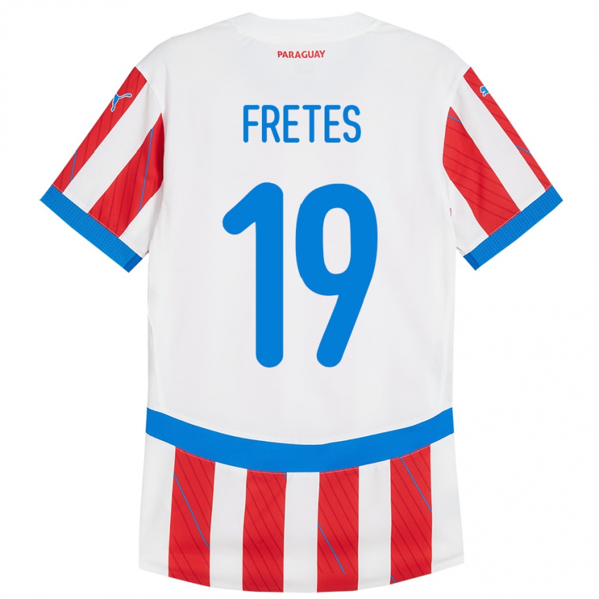 Niño Fútbol Camiseta Paraguay Alexis Fretes #19 Blanco Rojo 1ª Equipación 24-26 México