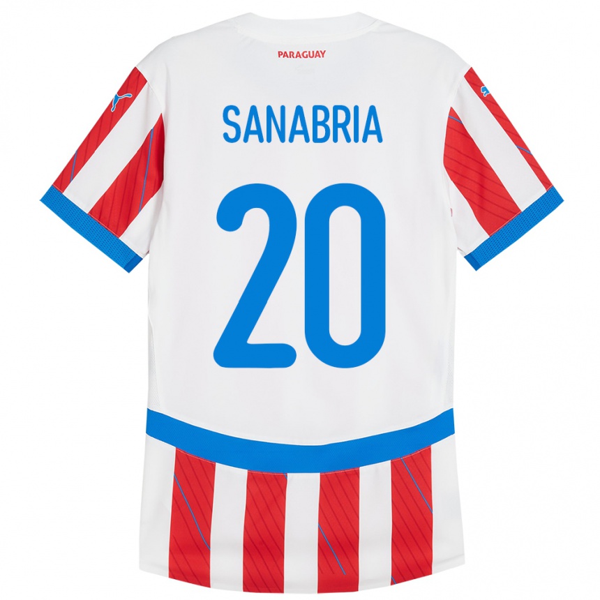 Niño Fútbol Camiseta Paraguay Tobías Sanabria #20 Blanco Rojo 1ª Equipación 24-26 México