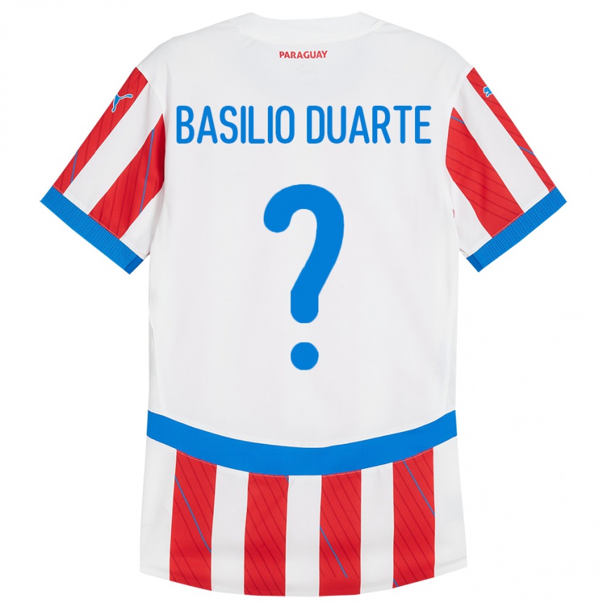 Niño Fútbol Camiseta Paraguay Basilio Duarte #0 Blanco Rojo 1ª Equipación 24-26 México