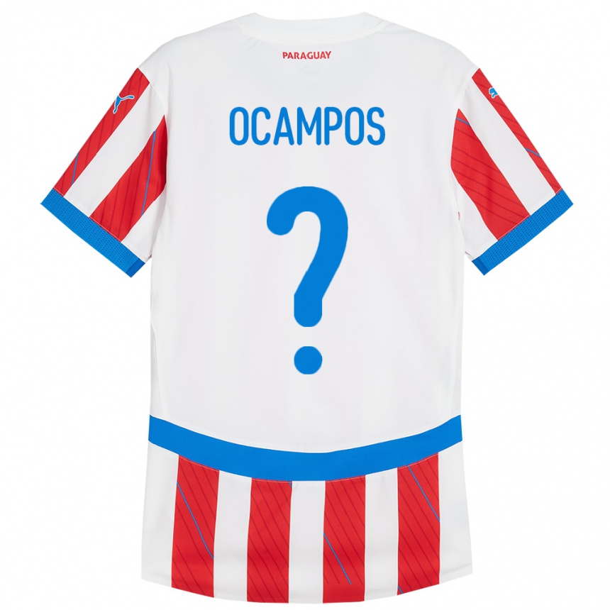 Niño Fútbol Camiseta Paraguay Santiago Ocampos #0 Blanco Rojo 1ª Equipación 24-26 México