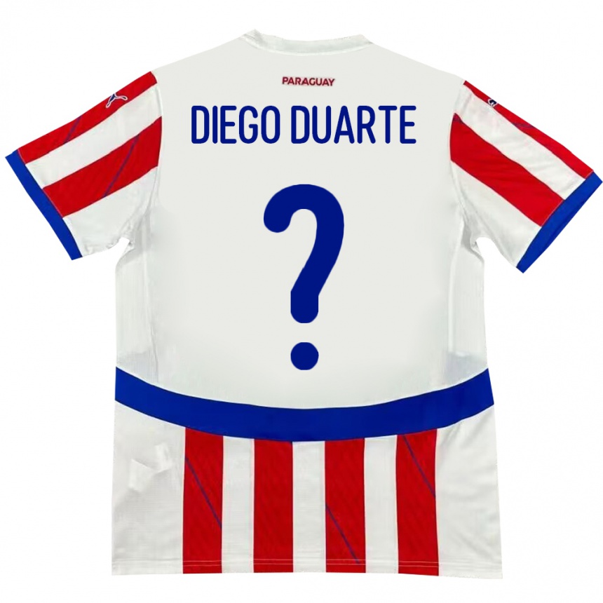 Niño Fútbol Camiseta Paraguay Diego Duarte #0 Blanco Rojo 1ª Equipación 24-26 México