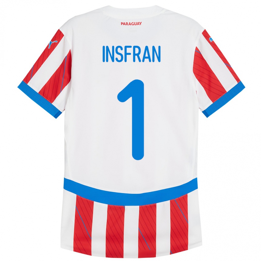 Niño Fútbol Camiseta Paraguay Facundo Insfrán #1 Blanco Rojo 1ª Equipación 24-26 México