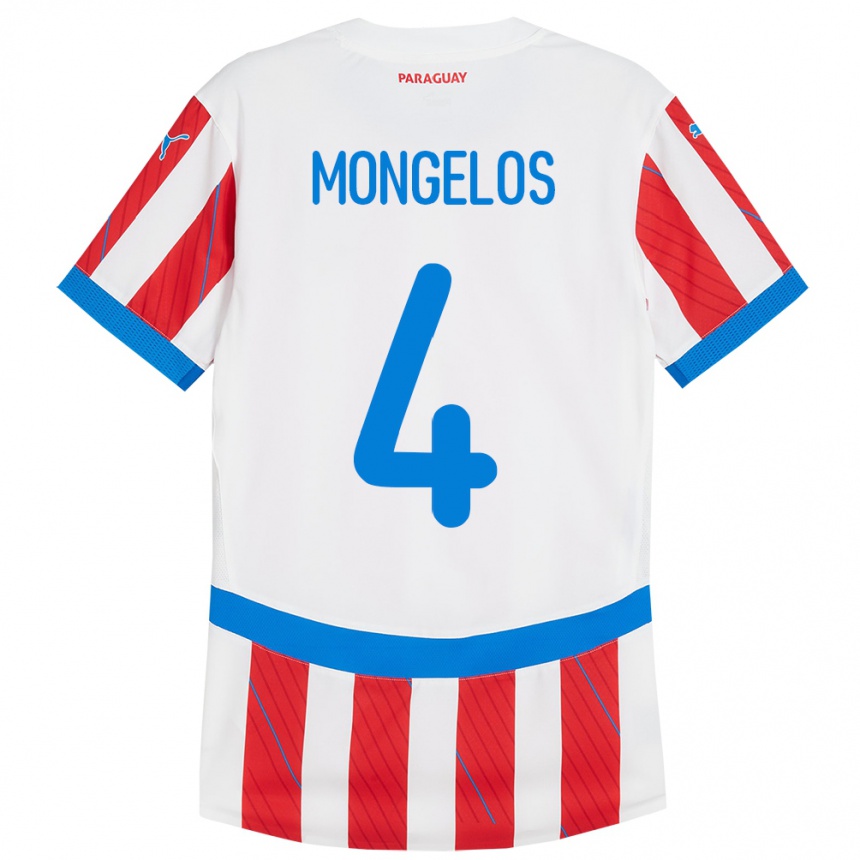 Niño Fútbol Camiseta Paraguay Rolando Mongelós #4 Blanco Rojo 1ª Equipación 24-26 México