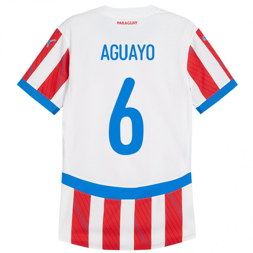 Niño Fútbol Camiseta Paraguay Ángel Aguayo #6 Blanco Rojo 1ª Equipación 24-26 México