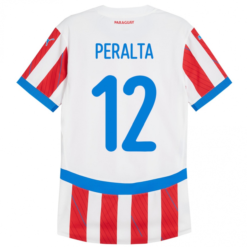 Niño Fútbol Camiseta Paraguay Jesús Peralta #12 Blanco Rojo 1ª Equipación 24-26 México