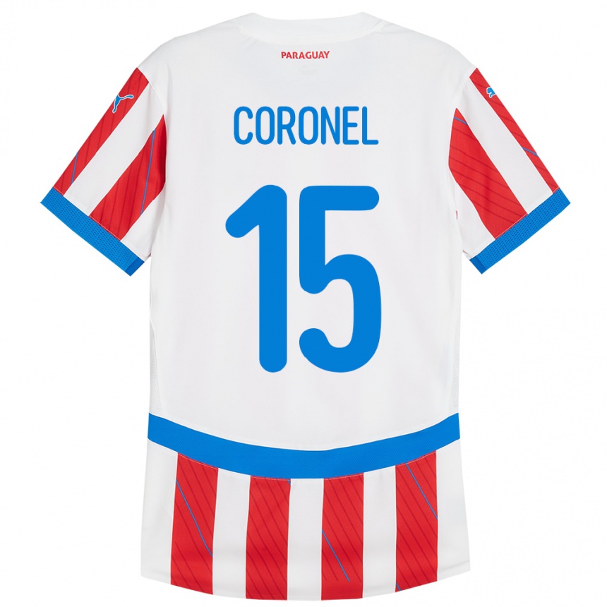 Niño Fútbol Camiseta Paraguay Éver Coronel #15 Blanco Rojo 1ª Equipación 24-26 México