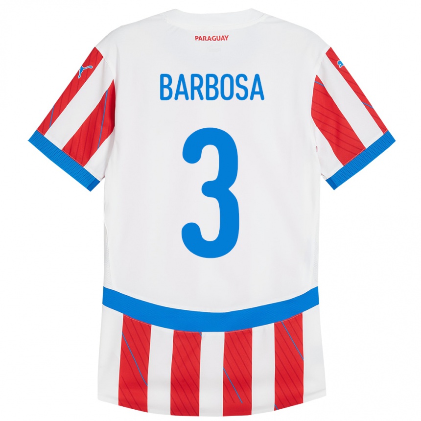 Niño Fútbol Camiseta Paraguay Camila Barbosa #3 Blanco Rojo 1ª Equipación 24-26 México