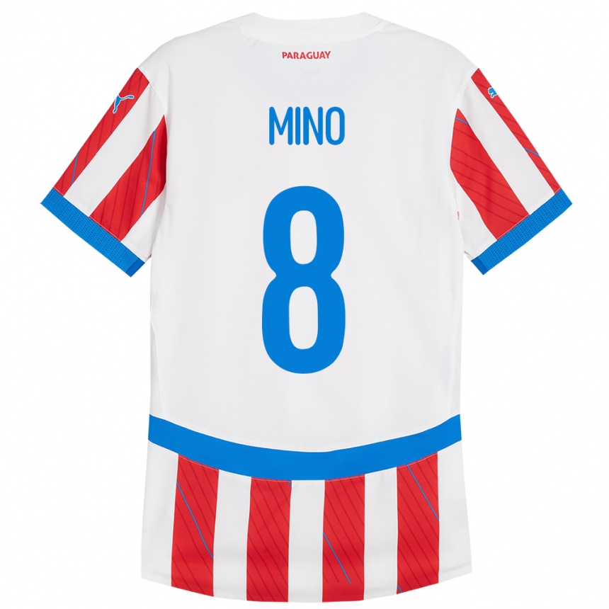 Niño Fútbol Camiseta Paraguay Rosa Miño #8 Blanco Rojo 1ª Equipación 24-26 México