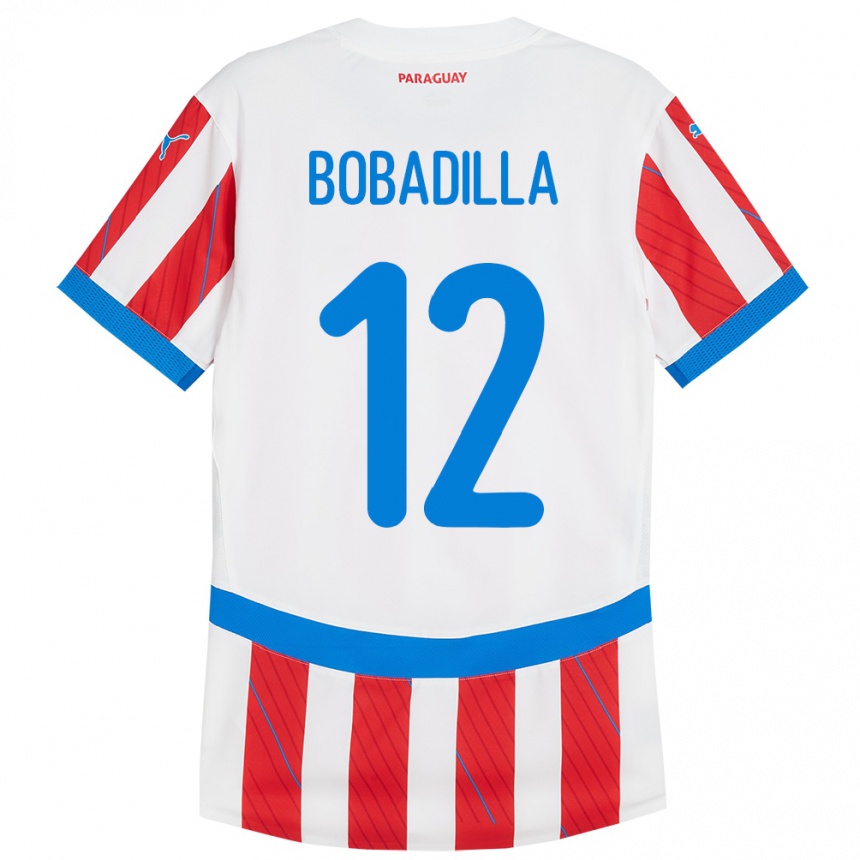 Niño Fútbol Camiseta Paraguay Alicia Bobadilla #12 Blanco Rojo 1ª Equipación 24-26 México